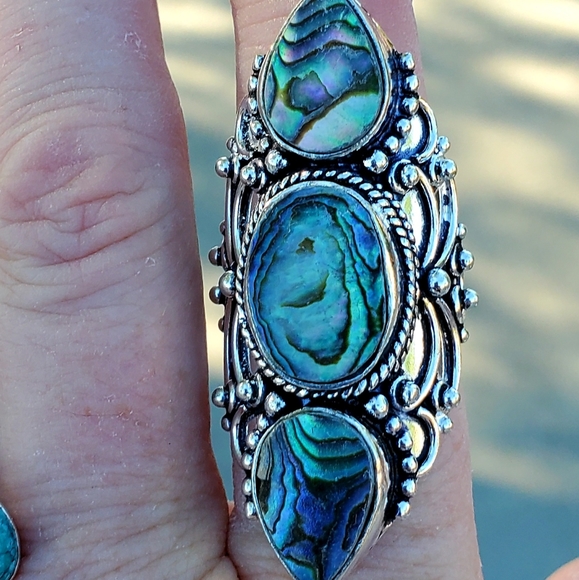 New Amazing Abalone Shell 925 Silver Statement Ring. - Picture 7 of 16
